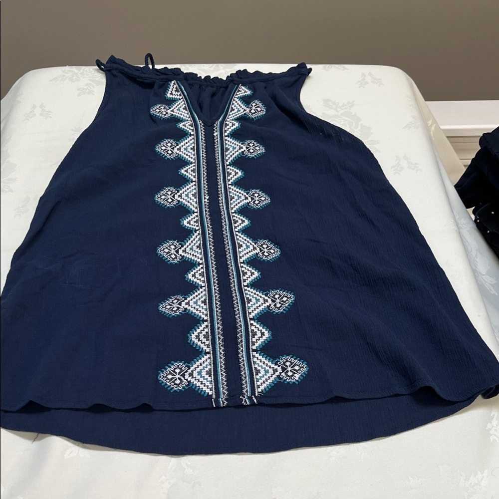 Market & Spruce Dark Blue Embroidered Blouse